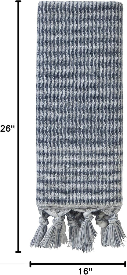 SKL Home Longborough Hand Towel Set-2pc, 100% Turkish Cotton, Denim Blue | 640 GSM weight. Spa-level quality. Soft & absorbent jacquard with tassels. For the bathroom, kitchen, bar or any sink space.