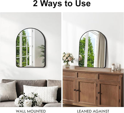 BONEWEI Arched Wall Mirror,24x30 inch Black Arched Mirror Bathroom,Vanity Mirror for Over Sink Metal Frame,Tempered Glass Arch Mirrors for Bedroom,Entryway,Living Room,Home Decor Shatter-Proof