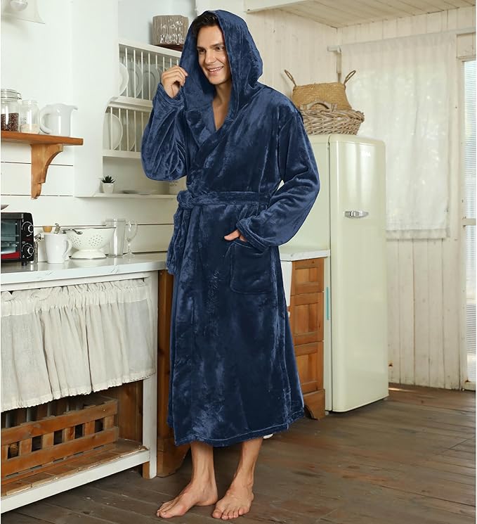 U2SKIIN Mens Hooded Robe, Plush Robes for Men Long Fleece Bathrobe