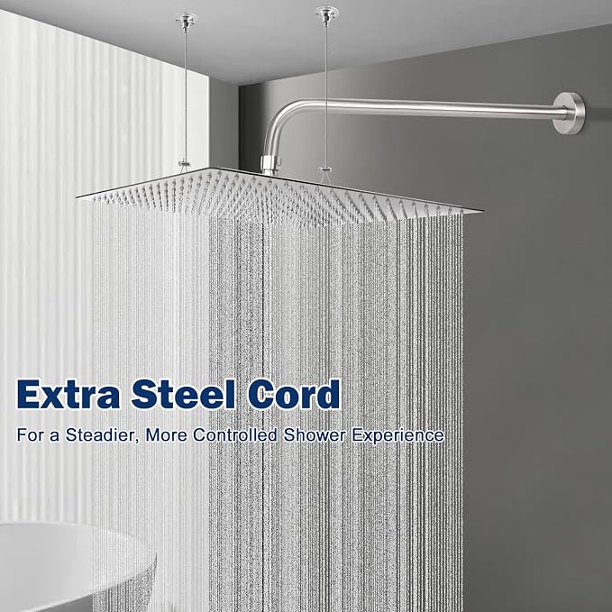 NearMoon Rain Shower Head, High Flow Stainless Steel Square Rainfall Shower, Waterfall Bath Shower Body Covering, Ceiling or Wall Mount (16 Inch, Brushed Nickel)