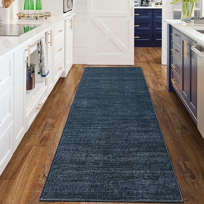 Garvee Kitchen Runner Rugs Non Skid Washable 2x6 Rugs for Entryway, Navy | Modern Solid Color Non Shedding Stain Resistant Neutral Low Pile Soft Foldable Rug for Bathroom Hallway Bedroom