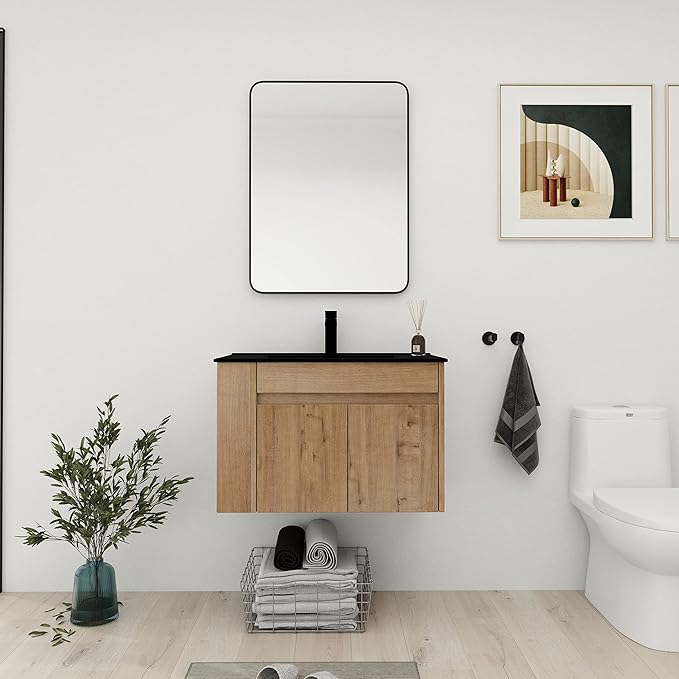 Bathroom Vanity with Sink 30 Inch, Modern Bathroom Vanities Set, Single Bathroom Vanity Set with Top Basin and Storage Cabinet, Soft Close Doo(IMO, 30 * 18)