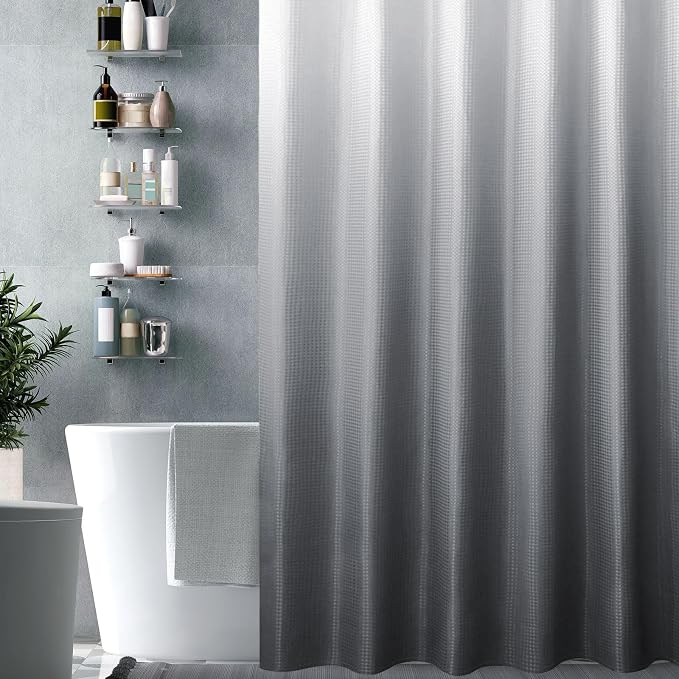 Extra Long Grey Ombre Fabric Shower Curtain, 72 x 84 | Tall Gray Ombre Shower Curtain for Bathroom, Fabric Shower Curtain Set , Water Repellent, Machine Washable