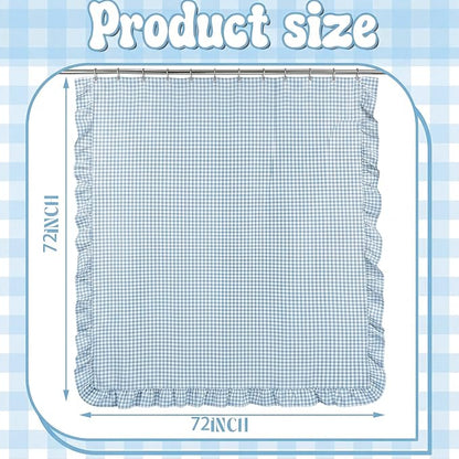 HunnmingRe Ruffled Gingham Shower Curtain Light Blue | 72'' x 72'' Vintage Farmhouse Curtain, Cotton Cottage Core Rural Checkered Plaid Decor, Fall Shower Curtain for Bathroom