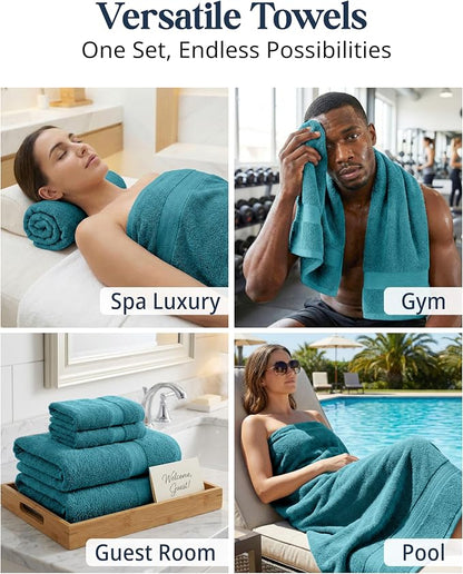 LANE LINEN Bath Towel Set 100% Cotton 6 Piece Soft Absorbent - Sea Port | Towel Set Of 6 - Ring-Spun Cotton, Terry Weave Comfort, Long-Lasting Comfort, Hotel-Style Look, Gets Softer With Every Wash