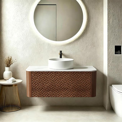 36 Inch Modern Bathroom Vanity with Ceramic Sink, Floating Bathroom Vanity Cabinet with Sintered Stone Top&Solid Wood Hammered Frame, Single Sink Bathroom Vanities w/Soft-Close Drawers,Walnut