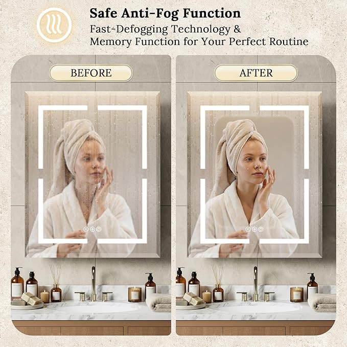 36"X30" Bathroom Medicine Cabinet with Mirror, LED Lighted Medicine Cabinet with Anti-Fog, 3 Colors Temperature Stepless Dimmable, Metal Cabinet for Storage and Mordern Decor, Black