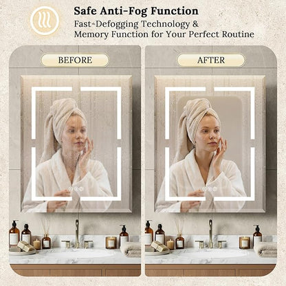 20"X30" Bathroom Medicine Cabinet with Mirror, LED Lighted Medicine Cabinet with Anti-Fog, 3 Colors Temperature Stepless Dimmable, Metal Cabinet for Storage and Mordern Decor, Black