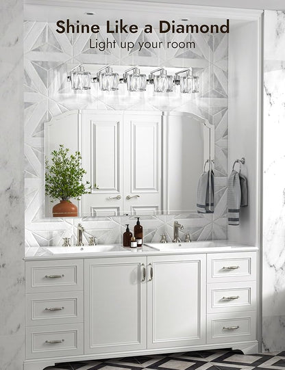 VOLISUN Crystal Vanity Lights - 5 Light Modern Stainless Steel & Chrome Bathroom Light Fixtures Over Mirror - UL Certificated (Exclude Bulb)