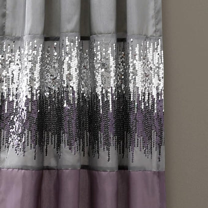 Lush Decor Night Sky Window Curtain Panel, Single, 42" W x 84" L, Purple & Gray - Sequin Curtains - Sparkle & Color Block Design - Modern Glam Decor - Long Curtains For Bedroom & Living Room