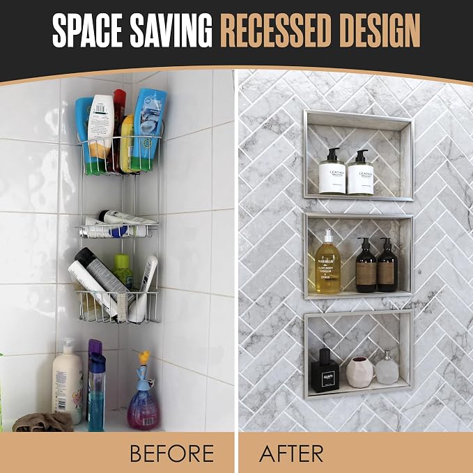 Shower Niche Insert Tile Ready in Wall Shelf Cubby Inserts 12x20 + 12x10 | Houseables Shower Niche, Recessed Bathroom Storage, Recessed Shampoo Caddy, Inset Shelves, Built in Nook, Soap Box, Prefab