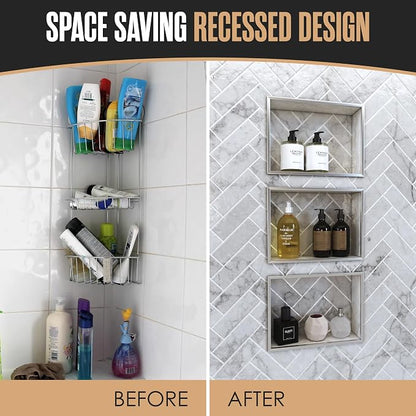 Shower Niche Insert Tile Ready in Wall Shelf Cubby Inserts 12x20 + 12x10 | Houseables Shower Niche, Recessed Bathroom Storage, Recessed Shampoo Caddy, Inset Shelves, Built in Nook, Soap Box, Prefab