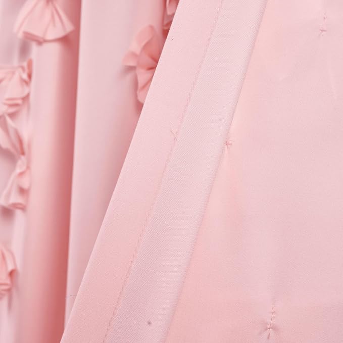 Lush Decor Riley Light Filtering Window Curtain Panel, Single 54" W x 84" L, Pink - Cute Pink Curtains for Bedroom - Bow Decor - Coquette Curtains for Windows
