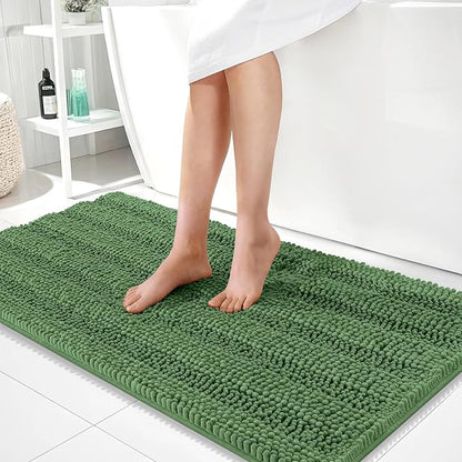 OLANLY Thick Bathroom Runner Rugs 44x24, Chenille Bath Rugs, Olive Green | Absorbent Striped, Rubber Backing, Machine Wash, Long Bath Mats for Bathroom Floor, Tub and Shower, Home Decor Accessories