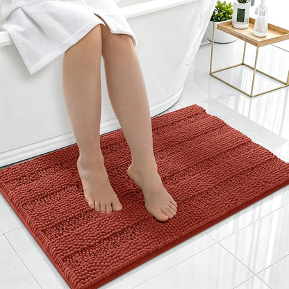 Smiry Thick Chenille Bathroom Rugs 36x24, Soft Bath Mat, Rustic Terracotta | Quick‑Dry & Machine Washable, Non‑Slip Bath Carpet, Striped Bath Rugs for Tub & Shower, Modern Home Decor Accessories