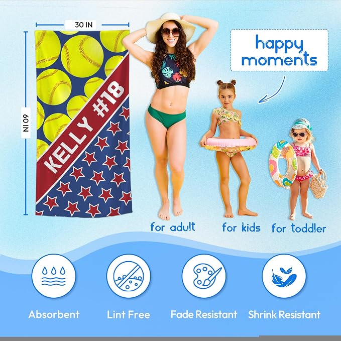 Personalized Beach Towel With Name, Custom Beach Towel with Text, Customized Microfiber Pool Towel, Quick Dry & Absorbent Swim Towel for Adult,Anniversary, Birthday, Summer Holiday,vacation, Tennis