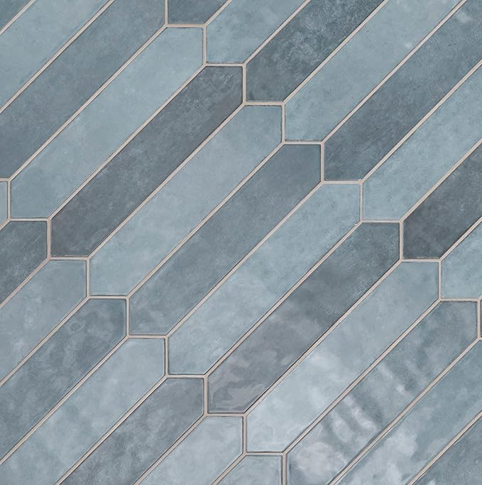 M S International Renzo Denim Glossy Ceramic Picket Wall Tile for Bathroom, Kitchen Backsplash, Accent Wall, and Shower - Sample