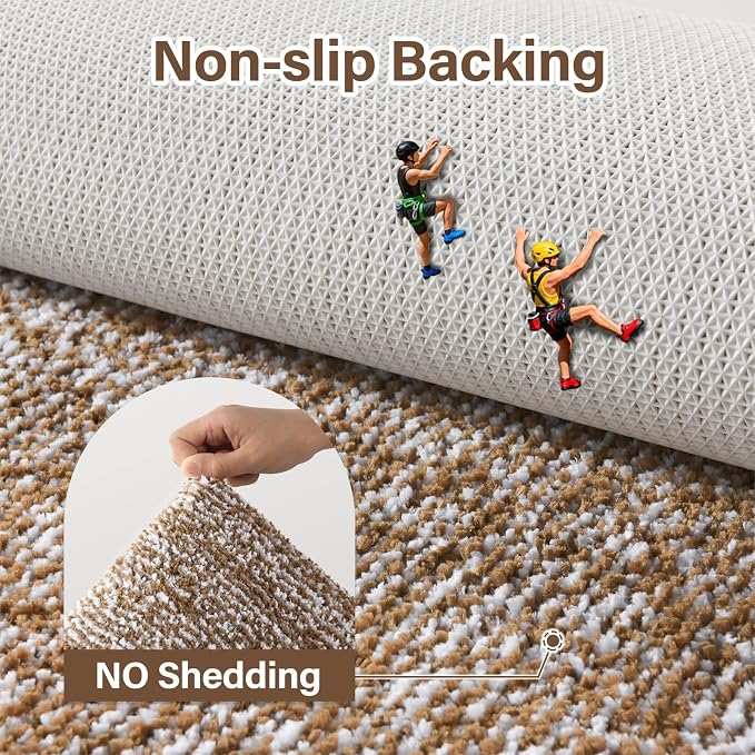 Toilet Rugs U-Shaped 24x19, Non-Slip Plush Shaggy Quick Dry Bathroom Contour Rugs, Extra Soft Absorbent Chenille Washable Bath Mat for Toilet Base, Coffee