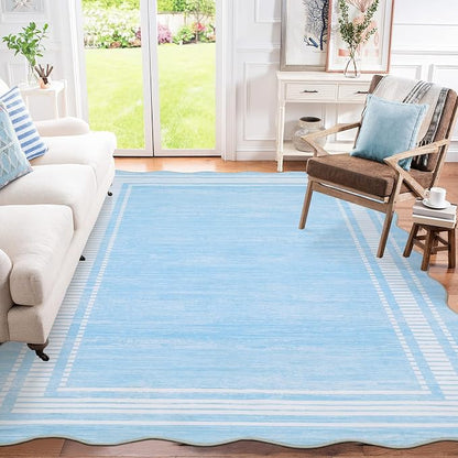 Garvee Scallop Area Rug 5x7 Washable Rugs Neutral Rug Light Blue | Rugs for Living Room, Non-Slip Soft Carpet for Bedroom, Scalloped Low-Pile Solid Accent Rug for Dining Room Home Office