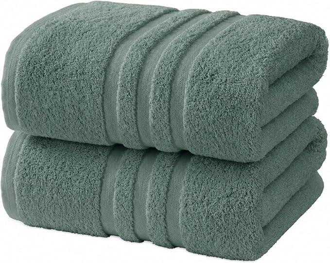 Velqora Bath Towels, 2 Pack, 30x60 in, 100% Cotton, Soft, Sage Green | Absorbent Terry | Balanced Weight | Easy Care