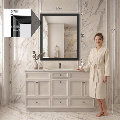 DESBING 30x36 inch Black Bathroom Mirror,Decorative Wall Mirror for Bedroom Living Room Dressing Room-Modern Rectangle Bathroom Wall Mirror,Tempered Glass, Hangs Horizontally or Vertically