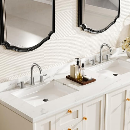 FORIOUS Bathroom Faucet 3 Hole, 360° Swivel 8" Sink Faucet Brushed Nickel | with Pop Up Drain, 2 Handles,for Sink Vanity RV Lavatory Farmhouse, 304 Stainless Steel, Lead-free, Leakproof