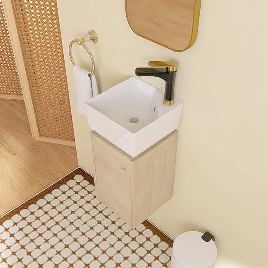 12" Wall-Mounted Bathroom Vanity with Sink & Top Basin - Modern Floating Vanity Cabinet for Small Spaces, Soft-Close Door Storage & Countertop Combo, Space-Saving Design (12x12 Inch)