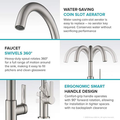 Kraus Oletto Single Handle Kitchen Bar Faucet in Spot Free Antique Champagne Bronze, Kitchen Sink Faucets, KPF-2822SFACB
