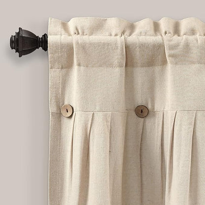 Lush Decor Linen Button Farmhouse Valance Curtians Dark Linen,Valances for Windows - Kitchen Curtains Valances - Bathroom Curtain, 52" W x 18" L (Pack of 12)