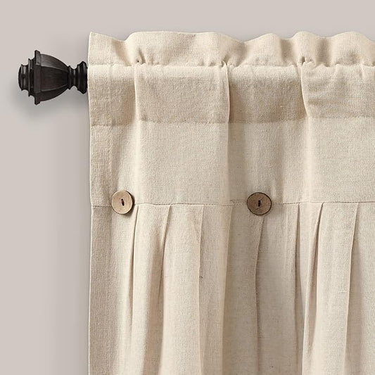 Lush Decor Linen Button Farmhouse Valance, 84" W x 18" L, Dark Linen - Kitchen Curtains Valances - Valances for Windows - Curtain Valance