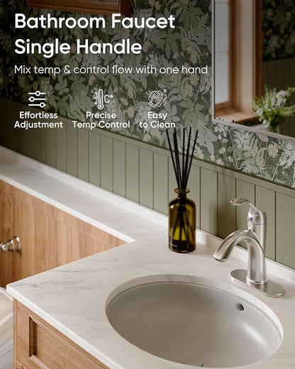 Brushed Nickel Bathroom Faucet 1 Hole One-Handle Lever Bathroom Sink Faucet | Bath Rustic Lavatory Basin Mixer Tap with Pop Up Drain with Overflow Supply Hose by Homevacious