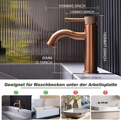 Rose Gold Bathroom Faucet, with Splash Sprayer Extender Aerator, Single Hole with Deck, for Vanity Farmhouse and RV