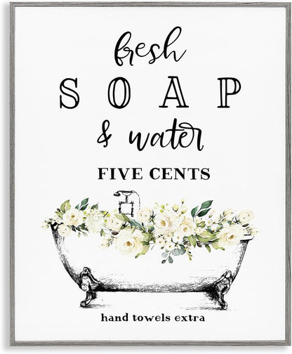 'Fresh Soap & Water Bath Tub'| Framed Giclee Art | Stupell Industries | Gray, 11 x 14 Inches, Easy to Hang and Sturdy, Made in USA, by Lettered and Lined