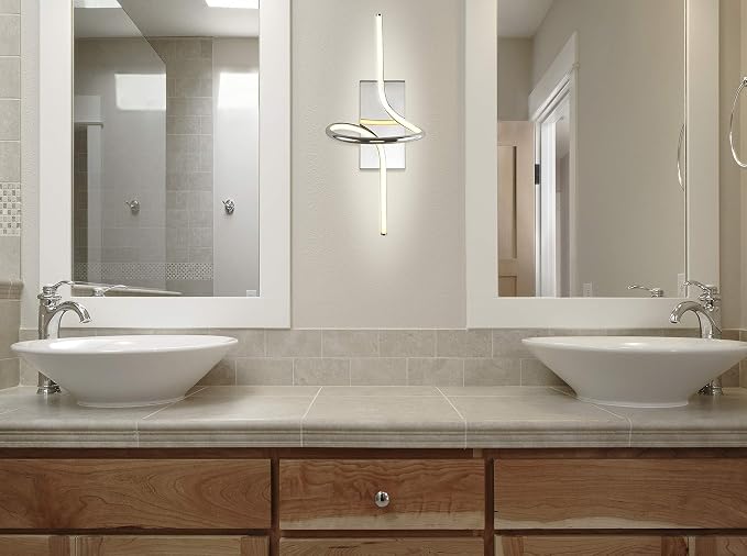JONATHAN Y Sketch 9" Integrated LED Abstract Metal Vanity Sconce, Chrome | Dimmable Hardwired Wall Lamp, ETL Listed Modern Minimalist Decor, Bathroom Mirror Light, 18W 1040 Lumens