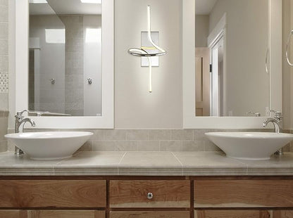 JONATHAN Y Sketch 9" Integrated LED Abstract Metal Vanity Sconce, Chrome | Dimmable Hardwired Wall Lamp, ETL Listed Modern Minimalist Decor, Bathroom Mirror Light, 18W 1040 Lumens