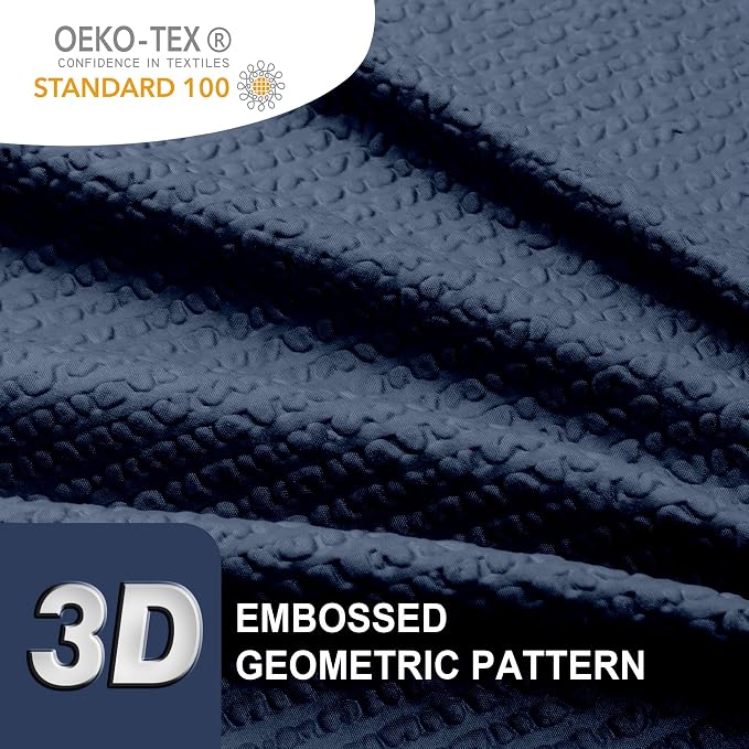 Berry Extra Long Blue Shower Curtain 96 Inch Long, 3D Embossed Texture Fabric Bathroom Shower Curtain, Large Hotel Bath Curtain with 12 Holes, Washable Cloth Shower Curtains, 72x96, Navy Blue