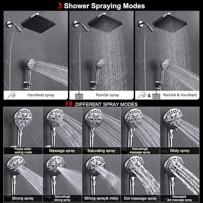 Rainfall Shower Head with Handheld, 14 Inch Rain Shower Head Combo,High Pressure Fixed Showerhead and 10 Spray Settings Handheld Shower Heads,Bathroom Accessories,Chrome