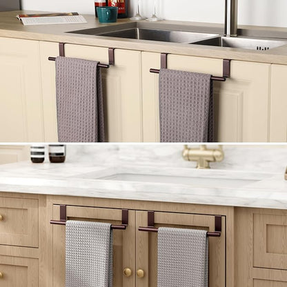 KES Over The Cabinet Towel Holder Fit 1" Thick, Kitchen Towel Holder, Brown | Anti-Wobble, Scratchproof, for Dish Hand Towels, Over The Door Towel Bar with Extended Hooks, 2 Pack, KTH500S26-OB-P2