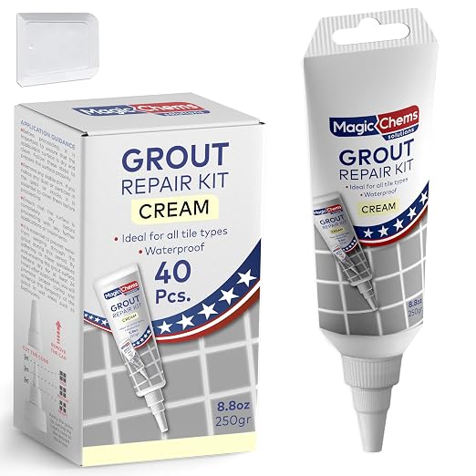 Tile Grout Repair, Cream 8.8 oz/250gr. Fast Drying Grout Repair Kit, Grout Filler Tube Repair Kit, Tile Grout Paint, Grout Sealer Restore and Renew Bathroom Floor, Tile Gaps, Joints, Lines | Tile Filler; Restore & Renew