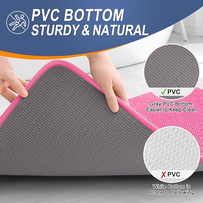 OLANLY Memory Foam Bathroom Runner Rugs 59x24, Absorbent Long Mat, Hot Pink | Soft Quick Dry Bath Rugs, Non-Slip Carpet, Machine Washable Mat for Bathroom Floor, Tub and Shower, Home Decor Accessories