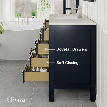 Eviva London 54 in Bathroom Vanities – 54 Inch Bathroom Vanity with Sink and Countertop, Gray Vanity Bathroom Sink Cabinet W/Quartz Countertop – Porcelain Single Sink Design for Modern Bathrooms