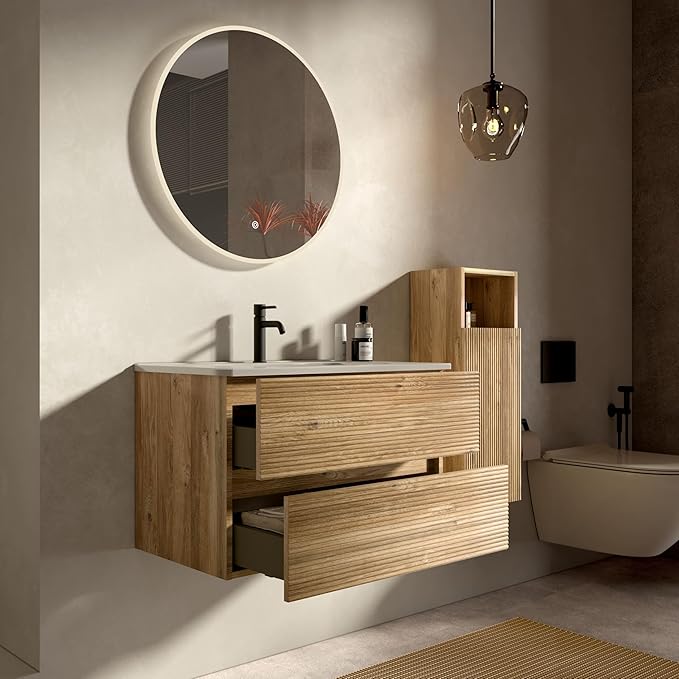 30'' Floating Bathroom Vanity with Sink Combo, Medium Bathroom Cabinet with 2-Soft Close &Large Storage Drawers, for Small Space, Apartment, Hotel, Rough Oak