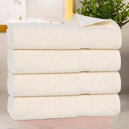 SUPERIOR 4-Piece Cotton Bath Towel Set, Towels for Adults, Kids, Fast Drying Body Towels, Shower, Bath, Pool, Guest/Master Bathroom Essentials, Dorm, Home, Apartment, Franklin Collection, Ivory