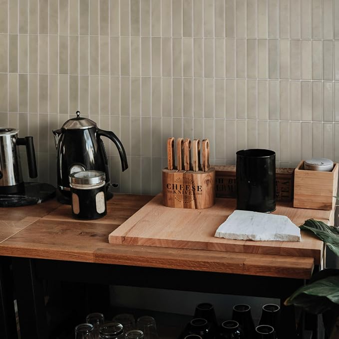 Smart Tiles Peel and Stick backsplash, Stacked Taupe Beige, 11.43"x9" | Pack of 5 (3.5 sq ft), Matte, Heat/Moisture Resistant, Low VOC, Kitchen/Bathroom, Renter Friendly, Made in Canada