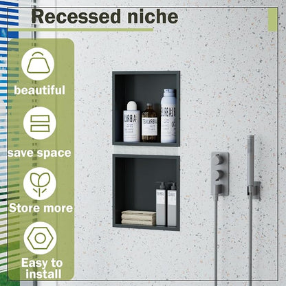 12x12 Matte Black Shower Niche - Stainless Steel Tile-Ready Bathroom Storage for Small Showers