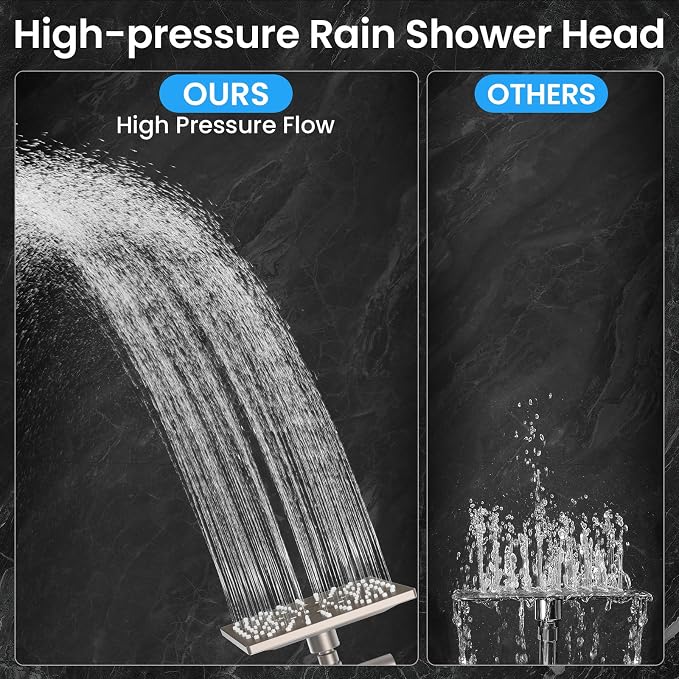 Veken Multi-Function Shower Head with Handheld, High Pressure, Starlight | Square Rainfall Showerhead with 5-mode Hand Held Spray, Dual Shower Heads Combo, Detachable Showerheads with Hose, Home Gifts