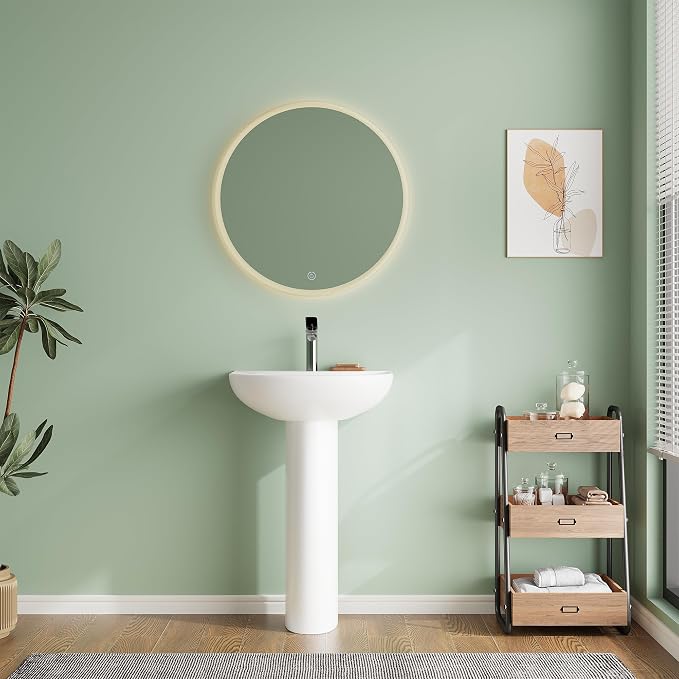20" Bathroom Pedestal Sink - White Ceramic Vanity Sink with Overflow, Single Hole Faucet Pre-Drilled, Freestanding Restroom Sink Combo for Small Spaces