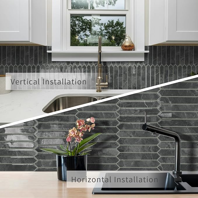 10 Sheets Long Hexagon Tile Peel and Stick Backsplash | Self-Adhesive Wall Tiles Stick on Back Splash for Kitchen, Bathroom, Fireplace,RV(Gray,12"×12")