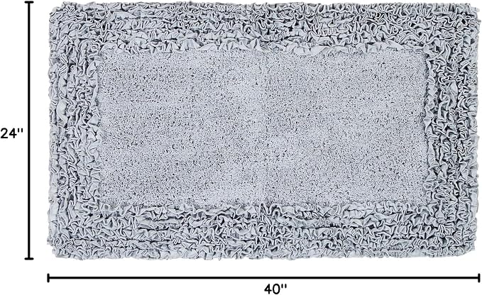 Better Trends Bathmat 100% Cotton Non-Slip Washable Rug Soft Tufted 24" x 40" Bath Mat Water Absorbent for Bathroom Floor Decor, Tub, Bedroom Kitchen Rugs Silver Shaggy Border Collection