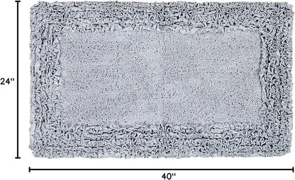 Better Trends Bathmat 100% Cotton Non-Slip Washable Rug Soft Tufted 24" x 40" Bath Mat Water Absorbent for Bathroom Floor Decor, Tub, Bedroom Kitchen Rugs Silver Shaggy Border Collection